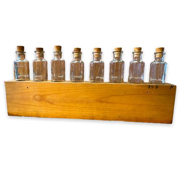 Vintage Spice rack Propagation Wood Stand 8 Bottles Glass - Picture 3 of 8